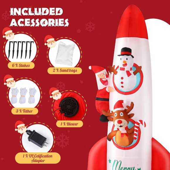 ⚡8FT Christmas Inflatable Rocket LED Light Santa & Snowman Outdoor Decorations - Picture 4 of 8